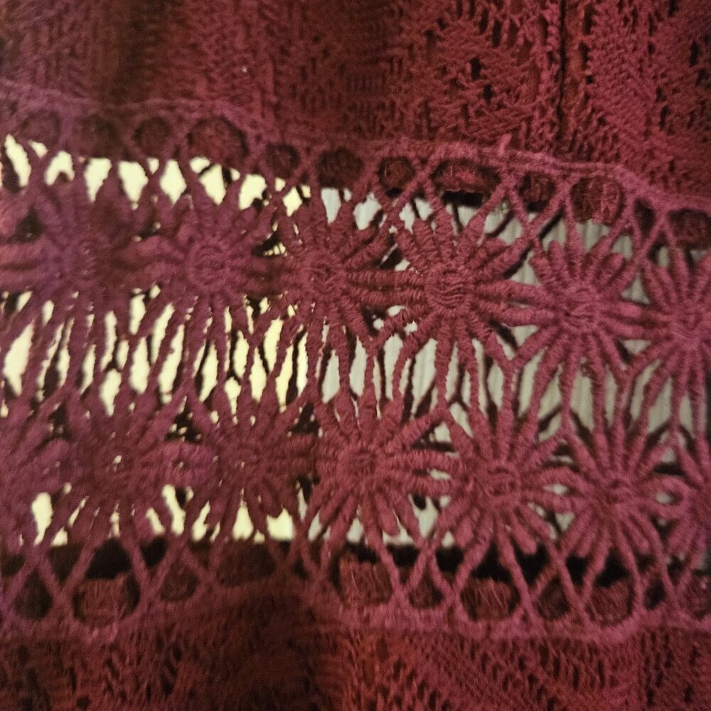 Wine Red boho lace Mini sleeveless Event embroider Whimsigoth cutouts dress M - Picture 7 of 12